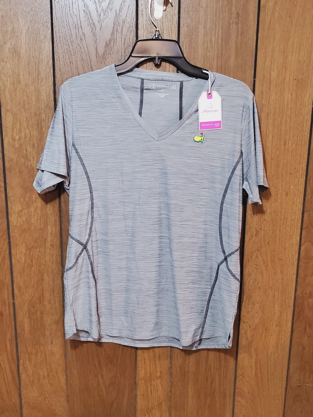 Magnolia Lane Heather Women's Gray Performance V-Neck Short Sleeve Top Size L